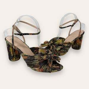 Loeffler Randall Camellia Knot Ankle Strap Sandals Pleat Knot Dark Floral 10